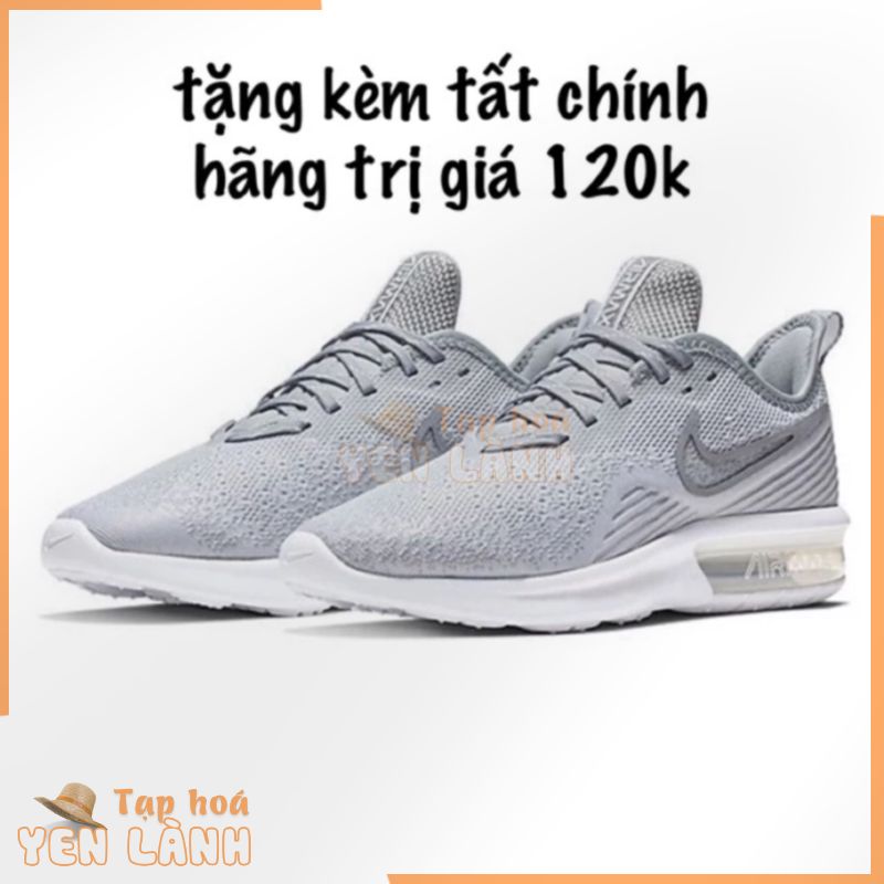 Giầy thể thao nữ Nike Air Max xám trắng Sequent 4 AO4486-100 ( tặng kèm tất chính hãng trị giá 120k) . .