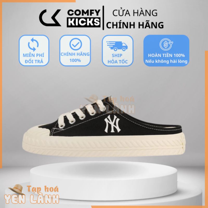 Giày MLB MULE Đen Trơn Chính Hãng Giá Rẻ, sục đạp gót Sneaker MLB Playball Origin Mule NY Đen Black