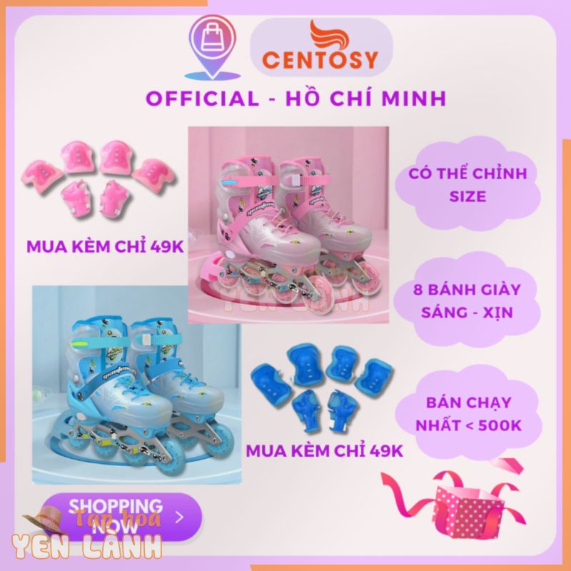 Giày Trượt Patin Trẻ Em Centosy Baby Có 8 Bánh Đèn Sáng, Giày Patin Trẻ Ẻm Form Nhựa Giá Rẻ, Tăng 3 Size Cho Bé Sử Dụng