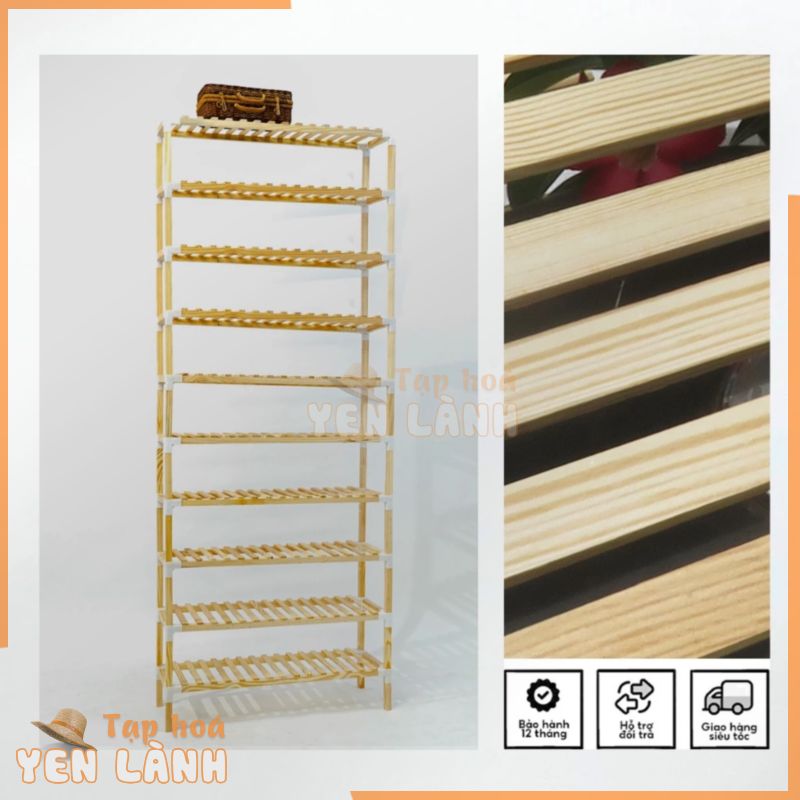 Kệ Để Giày 10 Tầng Gỗ Thông Mỹ 80x25x195CM, Tủ Đựng Giày Dép Đa Năng, Giá Để Giày Dép, Kệ Lắp Ghép