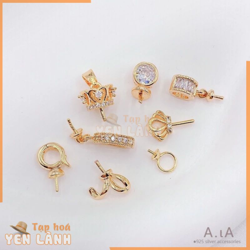 █diy゜14k●1 Miếng°Giá Đỡ Kim Tự Làm Mặt Dây Chuyền / Vòng Tay / Dây Chuyền Mạ Vàng 18k Đính Ngọc Trai Zircon