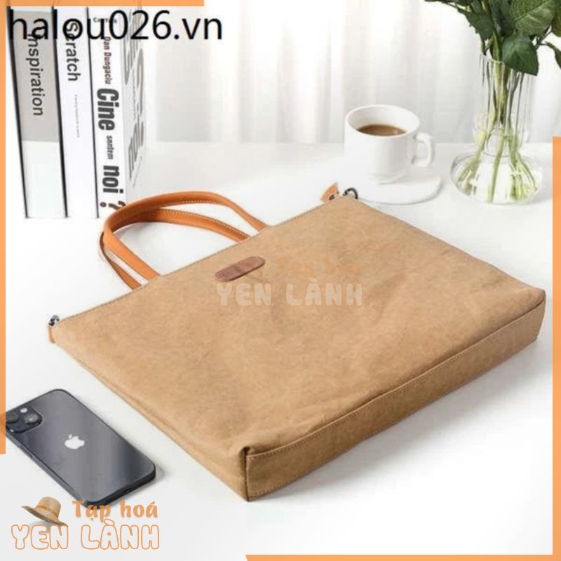 Túi đựng máy tính đeo vai di động Thích hợp cho Huawei Apple Pro13 14 15 53.3cm Giấy Kraft có thể giặt được Túi đựng tập tin đi lại Túi đựng máy tính xách tay hấp thụ sốc nhẹ