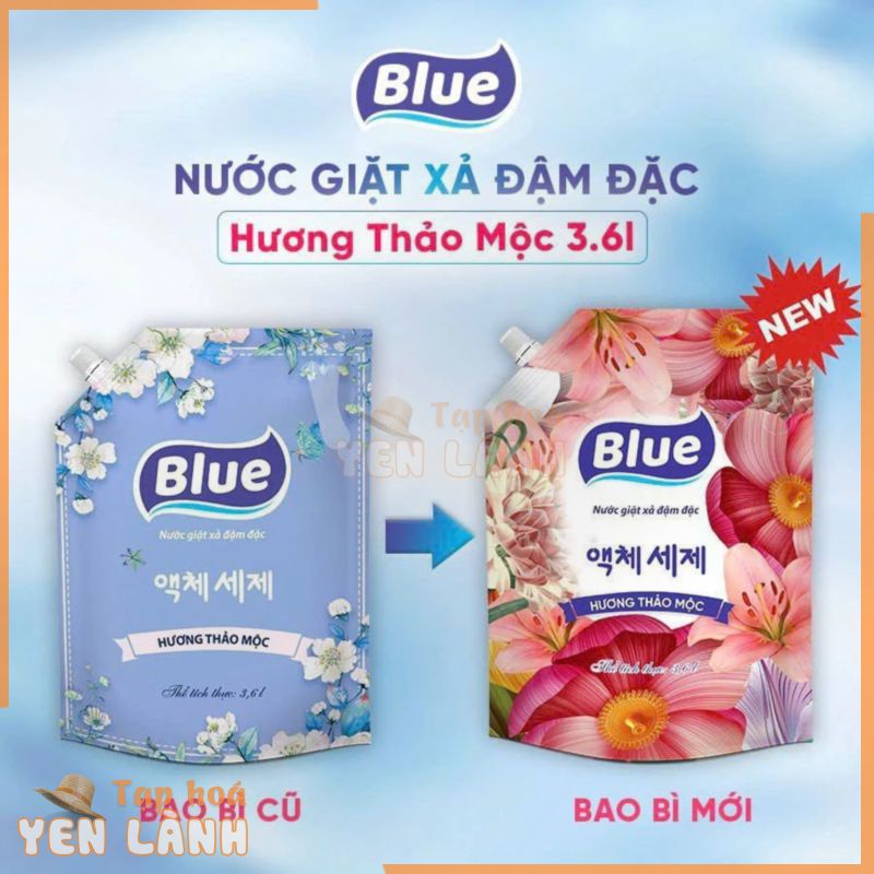 Túi Nước Giặt Xả Hàn Quốc Blue 2kg Lưu Hương Đậm Sâu,Mềm Vải & Giữ Màu Quần Áo và Không Kích Ứng Da.