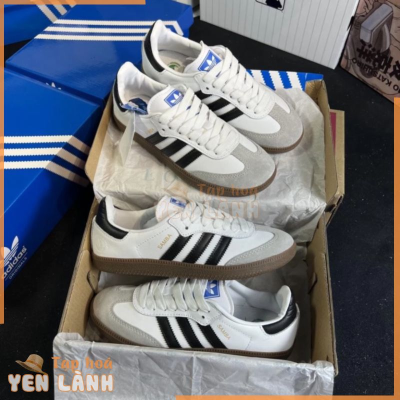 Giày Thể Thao Adidas Samba OG Trắng Đế Nâu, giầy samba trắng 3 sọc đen Giày Sneaker nam nữ đầy đủ phụ kiện size 36-43