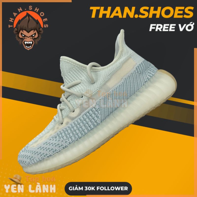 Giày Yz 350 V2 Cloud White, Yz 350 Trắng Xanh Bản Cao Cấp Boost Nén Hạt- Than.Shoes