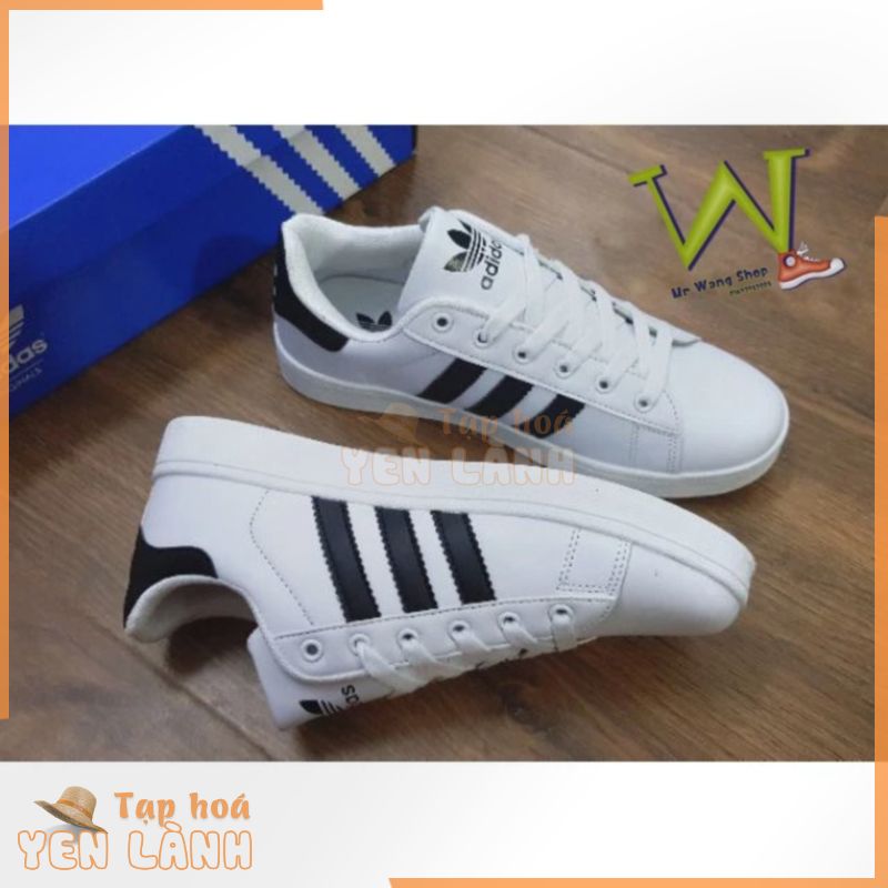 [TẶNG HỘP+TẤT] GIÀY THỂ THAO ADIDAS TRƠN ĐEN TRẮNG 3 SỌC NAM NỮ 36-43