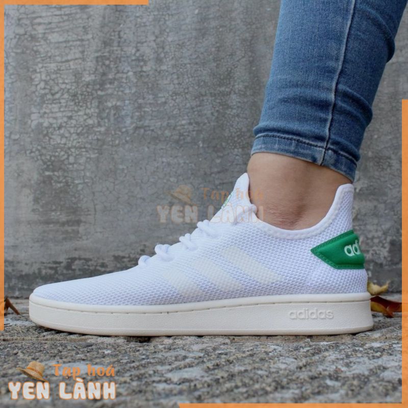 Giày thể thao adidas nam, thân vải dệt màu trắng, gót xanh lá cây COURT ADAPT F36417