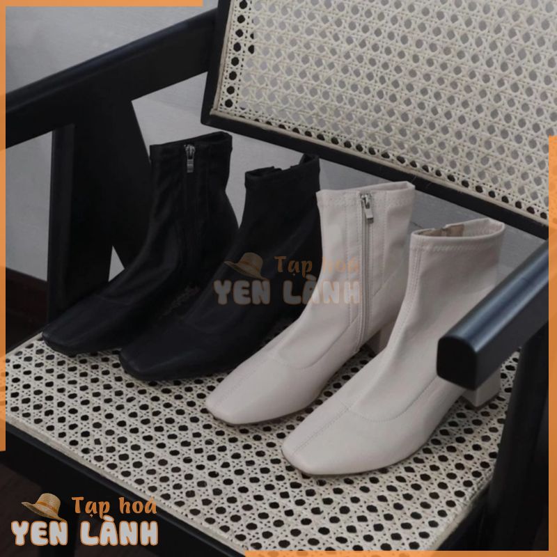 25 STUDIO Giày boots nữ cổ thấp da mềm đế vuông Leather Ankle Boots