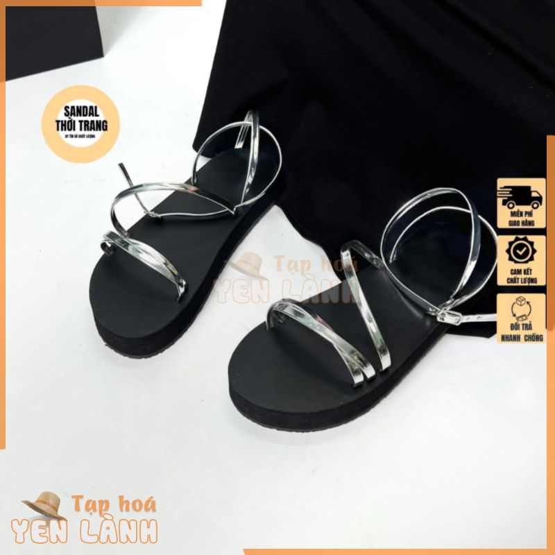 Giày sandal quai mảnh bạc ánh kim đế cao 3CM SANDALTHOITRANG sandal nữ đi học size 34-42