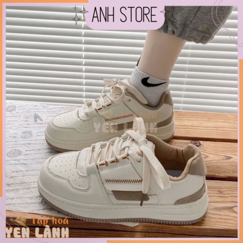 Giày bata sneaker nữ cổ thấp đế độn màu trắng phối nâu, tím dáng basic Hàn quốc G057 – Anh Store