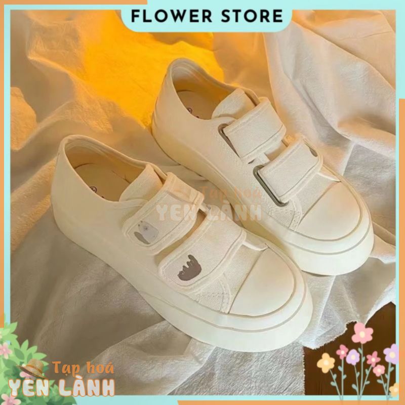 Giày thể thao nữ kem, bata đế cao cổ thấp quai dán năng động Hàn Quốc FLOWER G30 – nguyentrang239