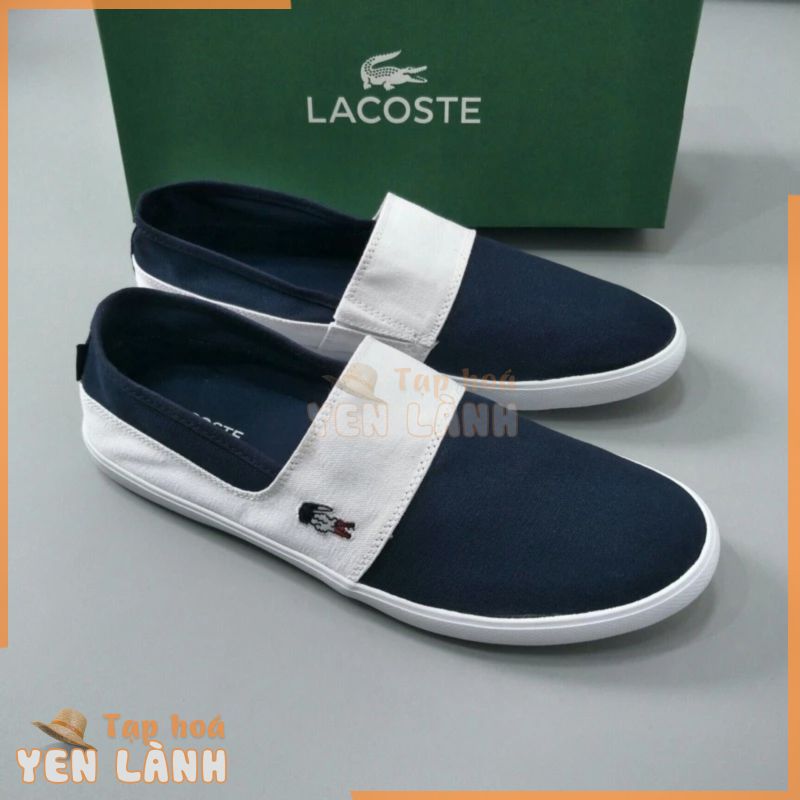 giày lười vải nam nữ đế bệt mũi bo tròn logo thêu nhỏ lacoste