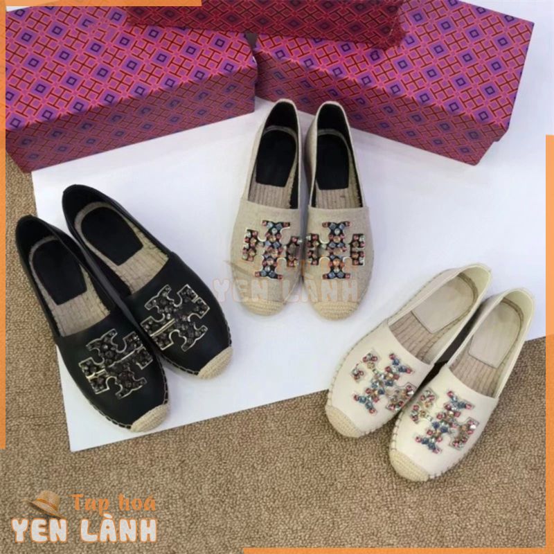 TORY BURCH Giày Lười Đế Bệt Bằng Cói Và Da Phong Cách Hàn Quốc Thời Trang Mùa Xuân 2023 Dành Cho Bạn Nữ