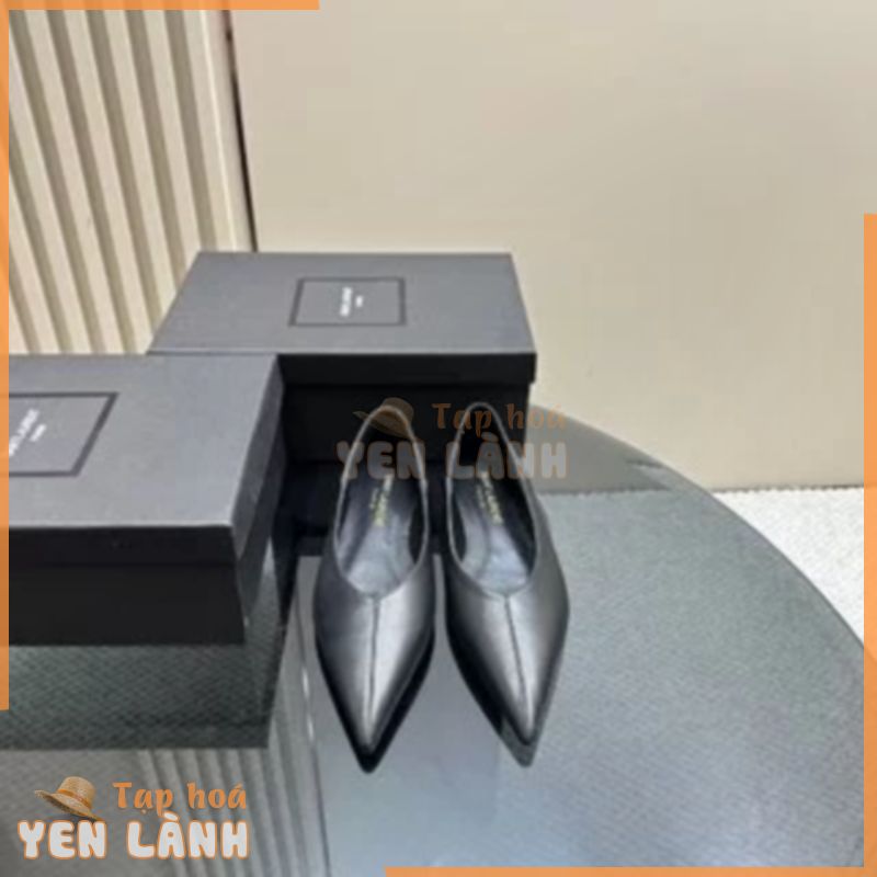 Giày bệt nữ da thật mũi nhọn Saint Laurent YSL cao cấp, cổ điển