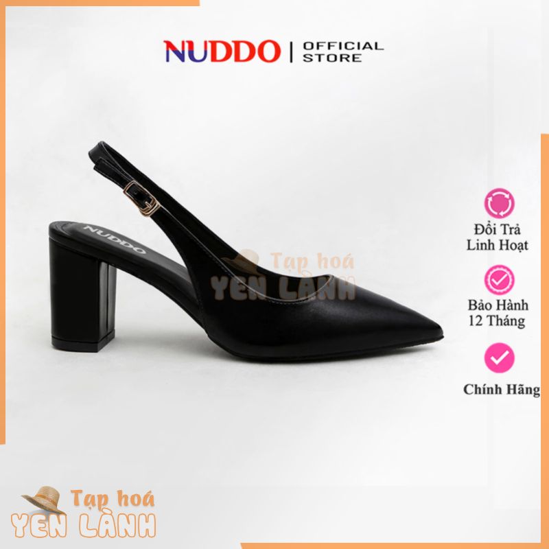 Giày Cao Gót Nữ Bít Mũi 7 Phân Mũi Nhọn, Guốc Đế Vuông 7cm Dáng Slingback Hở Gót Công Sở NUDDO N888