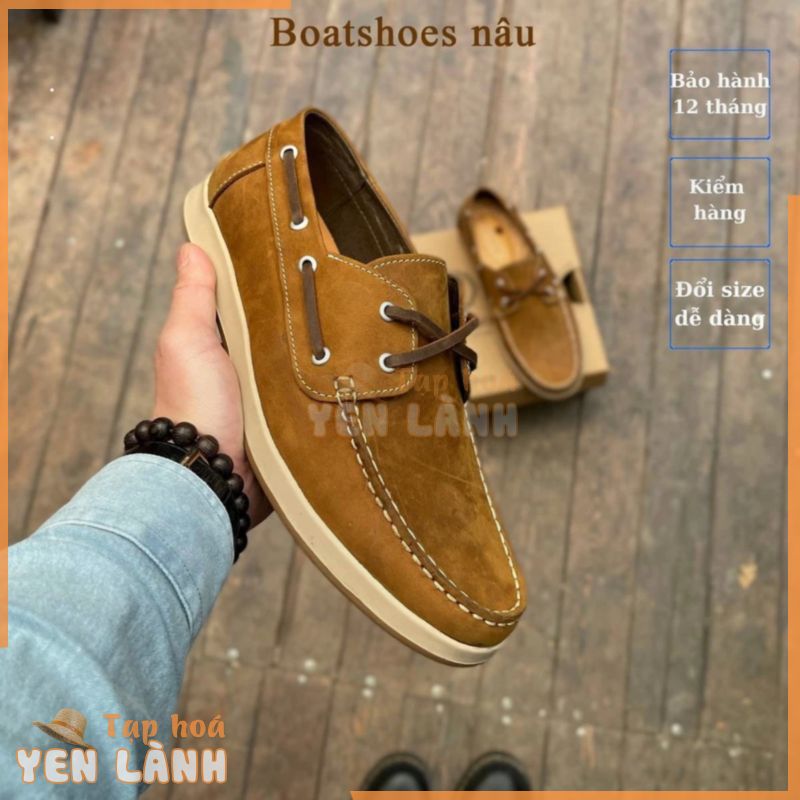 Giày da nam Boat Shoes Crazy Horse Nâu da bò nâu sáp cao cấp Hanmade, Lucas Shoes, Bảo hành 1 năm