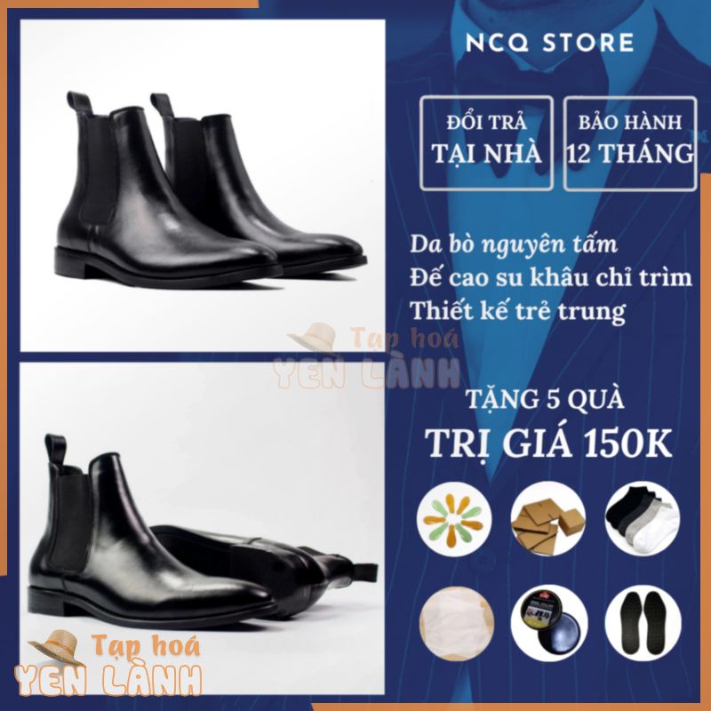 Giây da nam cao cổ – giầy chelsea boot nam da bò tấm đế bằng cao su non kiểu dáng Hàn Quốc