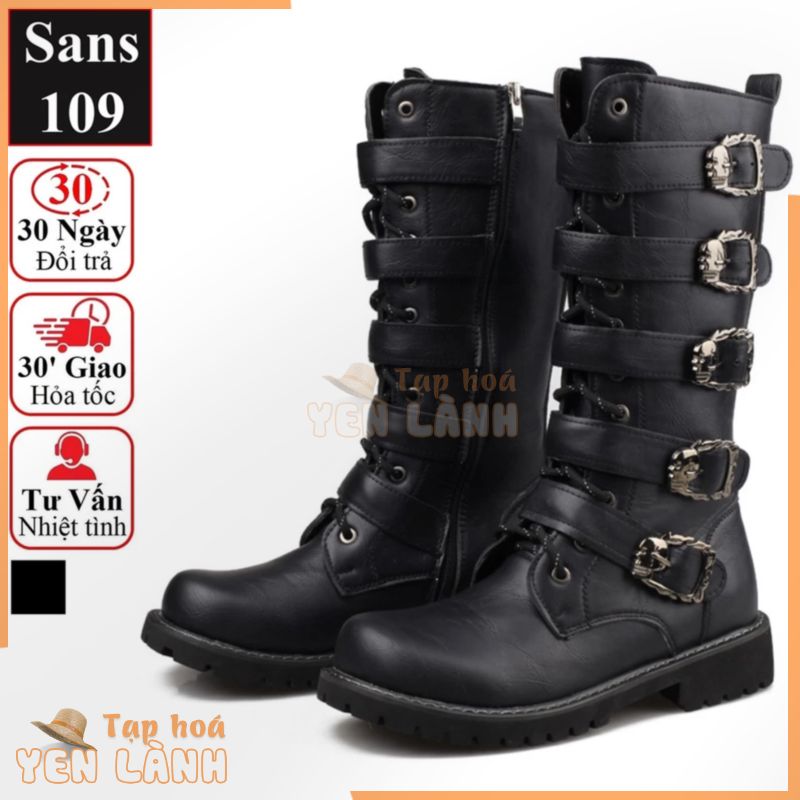 Giày boot nam nữ unisex couple cặp đôi Sans109 bốt cao cổ tăng chiều cao 7cm boot đế độn gothic bigsize 43 44 45 46