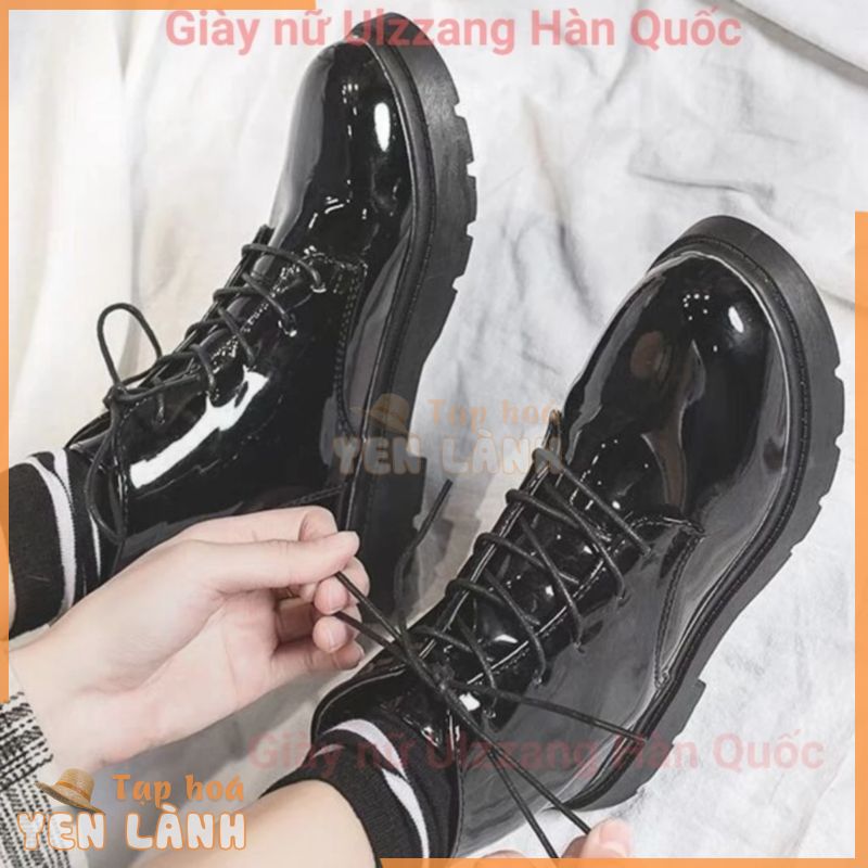 Giày bốt cổ cao Martin Gót Vuông đen nhám, đen bóng boots phong ulzzang  Cách Hàn Quốc Cho Nữ