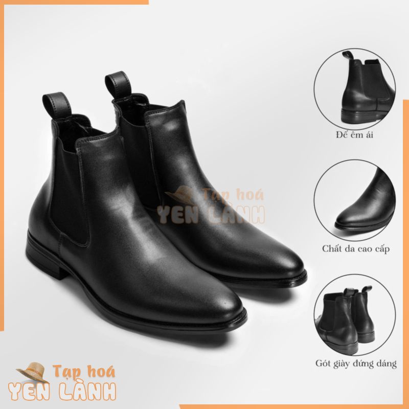 Giày bốt nam cổ cao da xít chống nhăn, đế cao su đã khâu đế, giày chelsea boot nam