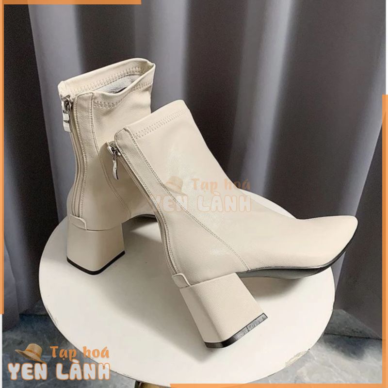 Bốt nữ cao cổ WOMEN STORY giày Boots da mềm lót nỉ khóa sau cao cấp boot mũi vuông boost lửng thời trang đế 6 cm 2021