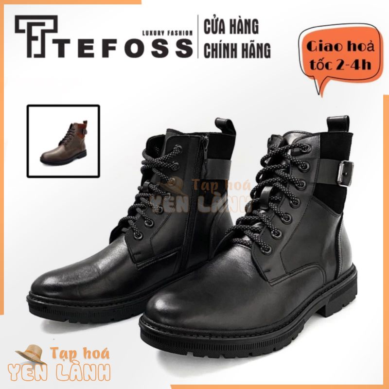 Giày boot nam cao cổ Chunky Zip da bò thật TEFOSS HT789 khoá kéo, buộc dây size 38-45 tăng cao 5cm thời trang,đế khâu