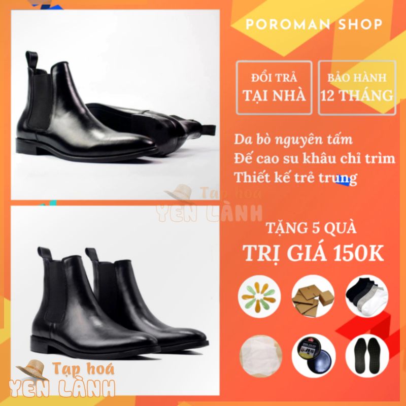 Giầy da nam kiểu dáng Hàn Quốc da bò nguyến tấm đế bằng cao su khâu – Giầy Chelsea boot