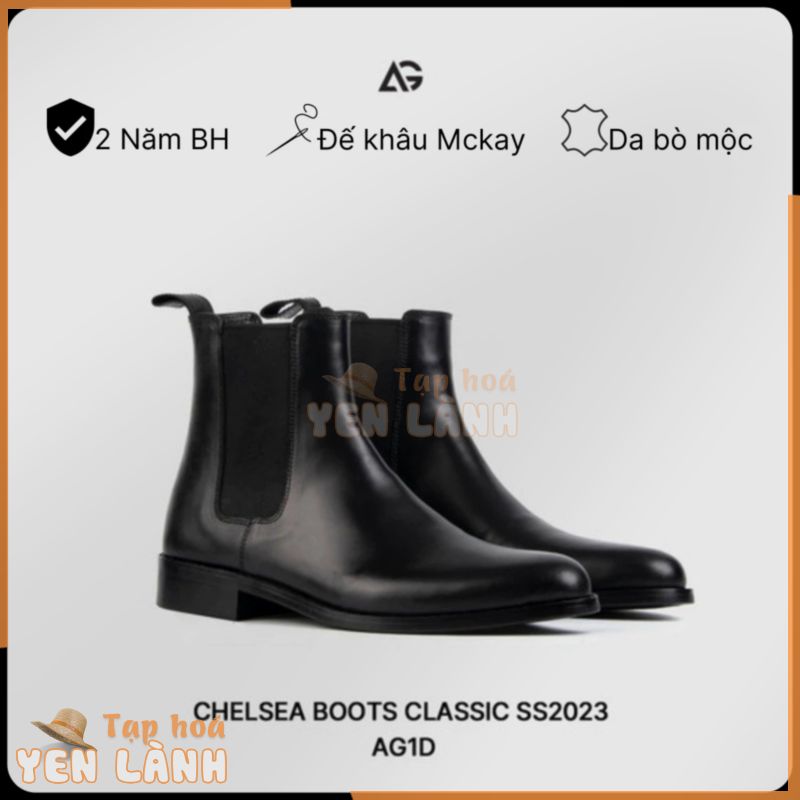 Giày Chelsea boots nam, giày da cao cấp da bò nhập khẩu handmade August shoes AG1D chính hãng bảo hành 24 tháng