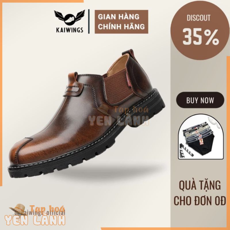 Giày boot nam cổ thấp da bò chính hãng cao cấp KAIWINGS Giày lười nam đẹp mũi tròn GNK107