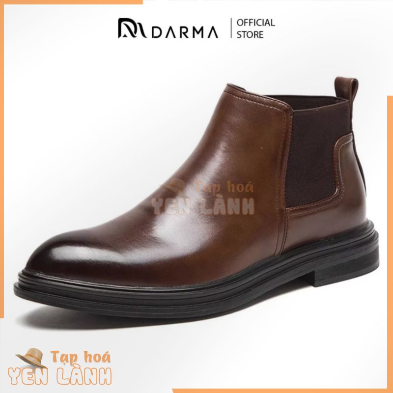 Giày Bốt Nam Mũi Tròn Cổ Cao Màu Đen Nâu Da Bò Nguyên Tấm DARMA Giày Boots Hàn Quôc Đế Cao Su Tăng Chiều Cao 4,5cm