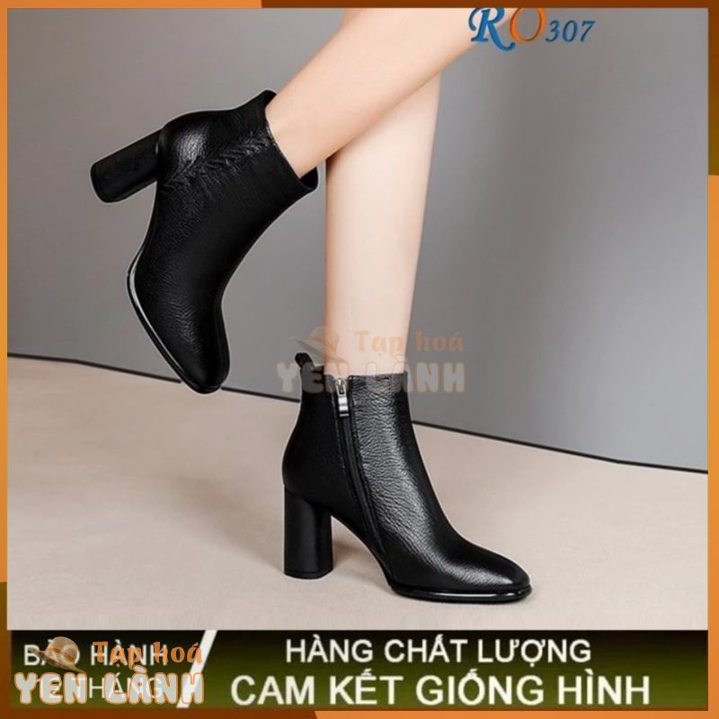 Giày boot bốt nữ cổ cao 7p hai màu đen nâu hàng hiệu rosata ro307