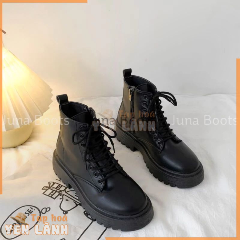 Giày bốt nữ ullzang chiến binh đế bệt đan dây – Boots nữ cổ ngắn martin siêu nhẹ kiểu dáng Basic đơn giản