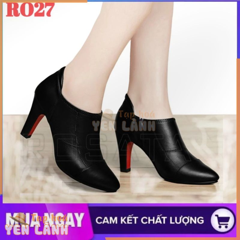 Giày boot nữ cổ thấp đế cao 7cm màu đen hàng hiệu rosata ro27