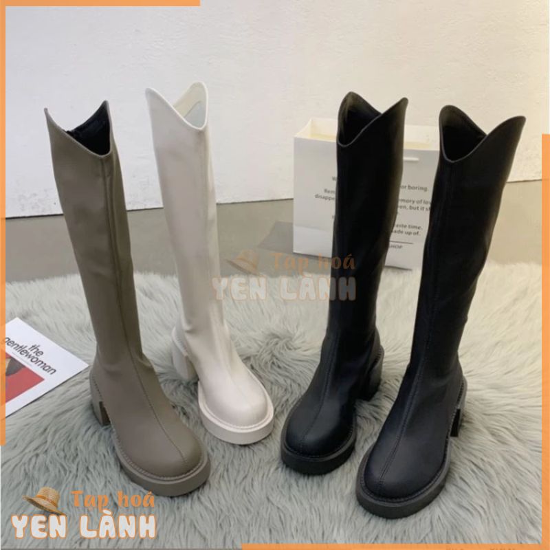 Bôt đùi cao cổ WOMENSTORY giày boots nữ da PU mềm khóa sau boot mũi tròn đế bằng 5 cm boost thời trang mùa đông 996