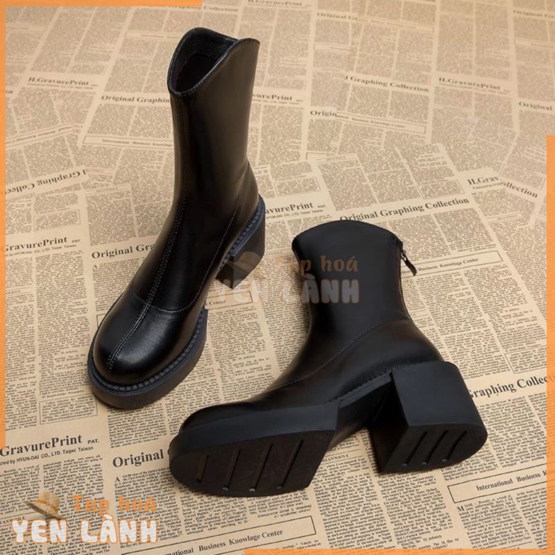 (Có Sẵn) Giày Boot Da Nữ Chiến Binh Lisa Đế Cao 6cm Mẫu Mới 2024, Boot Da Cổ Ngắn 2 Màu Đen, Nâu