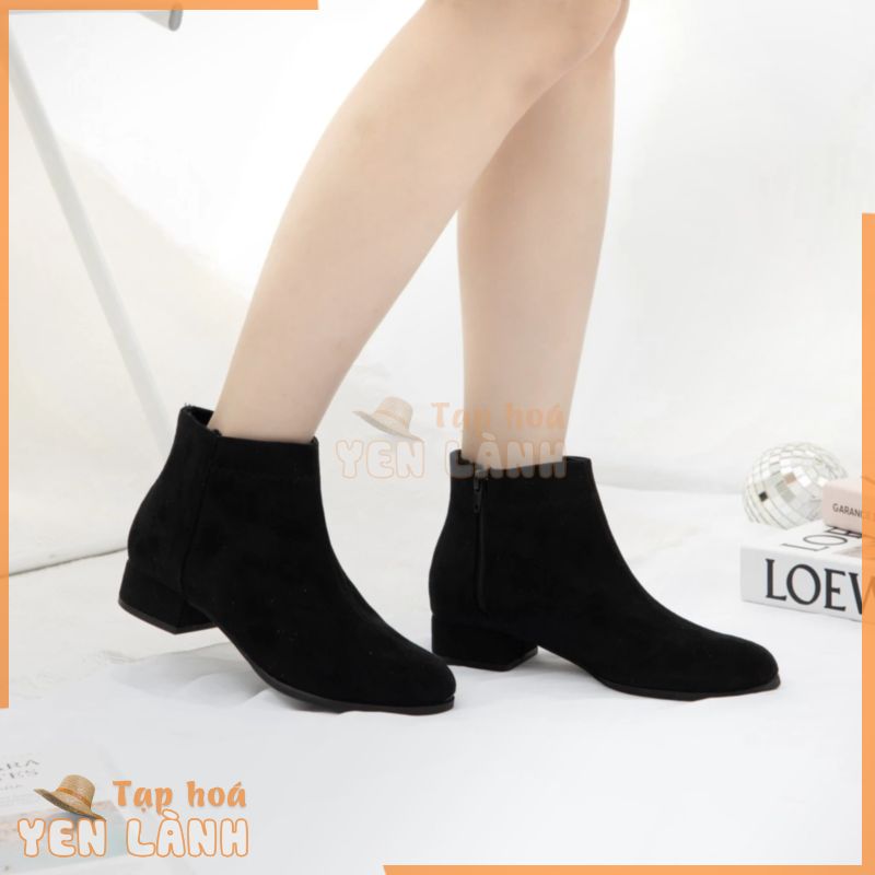 Giày MWC 9104 – Giày Boots Nữ Boots Cổ Thấp Gót Vuông 3cm Màu Đen Siêu HOT