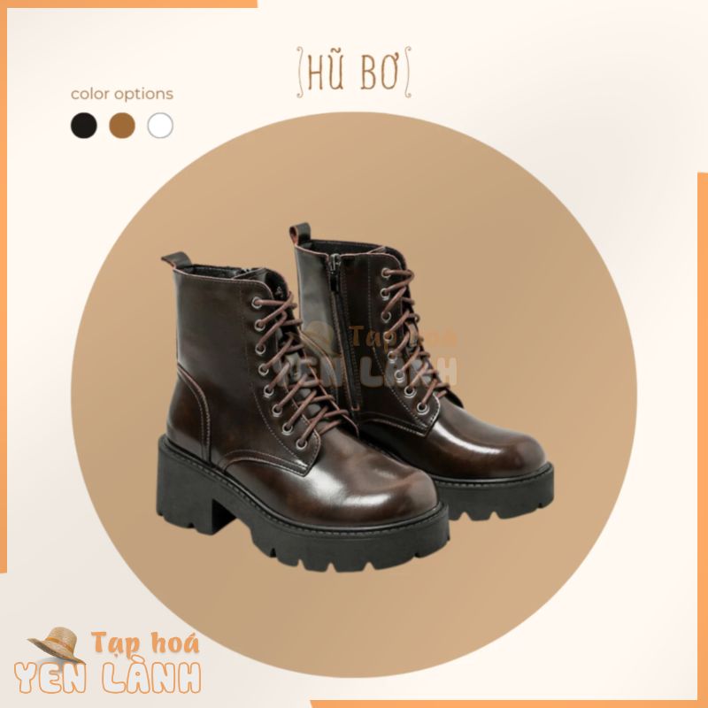 Platform Combat boots – Giày da bò nữ ( genuine leather) kiểu dáng quân đội