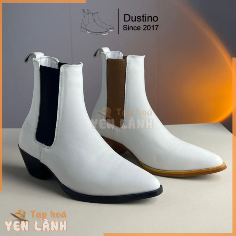 [ Limited ] Heels Boots White Sơn Tùng, Giày Boot Trắng Da Trơn