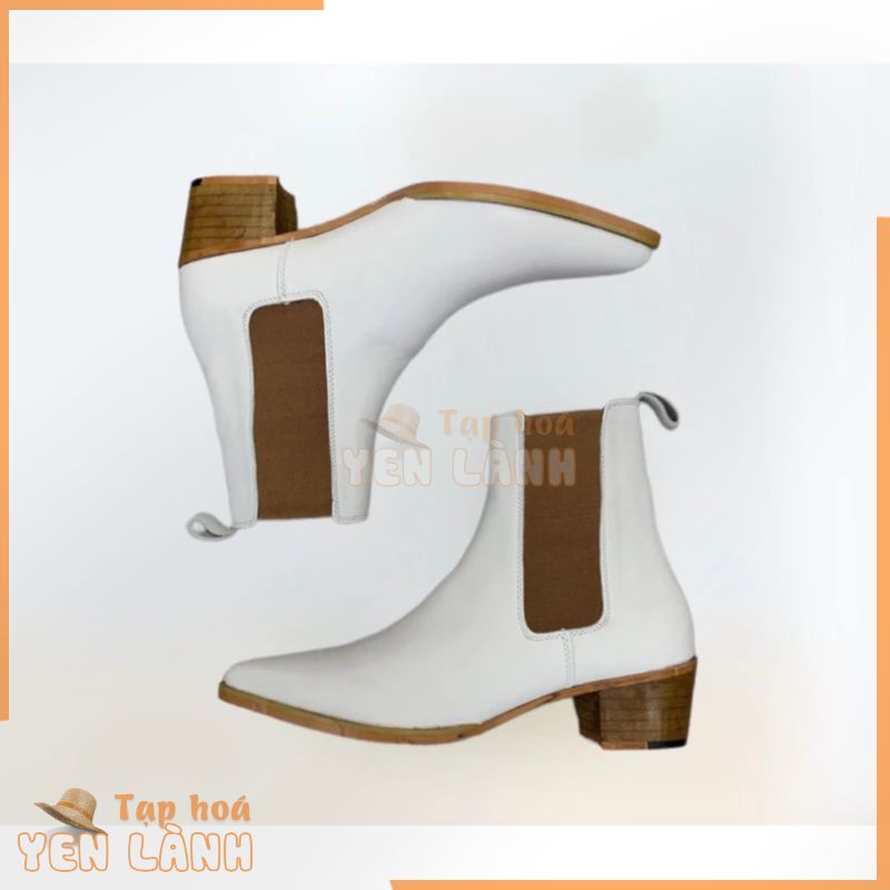 CHELSEA BOOTS White & Brown Giày Bốt Nam Trắng Đế Vàng/ Nâu Da Bò Khẩu Đế Gỗ, Khâu Mckay cao 5cm – TDK Shoemaker