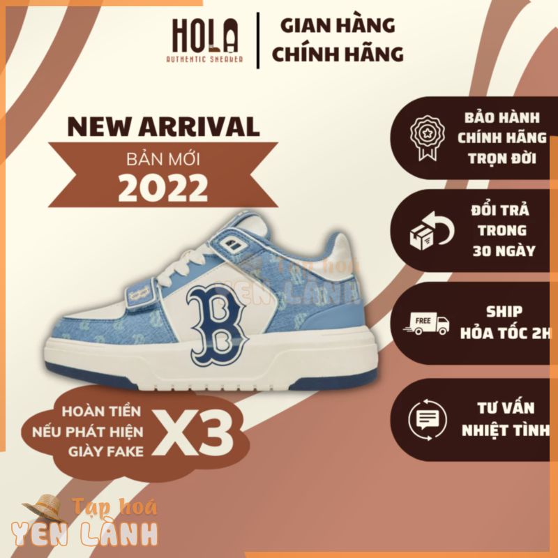 MLB CHÍNH HÃNG, Giày MLB Chunky Liner Mid Denim Boston có quai dán, phối màu bắt mắt thời trang, check fake hoàn x3