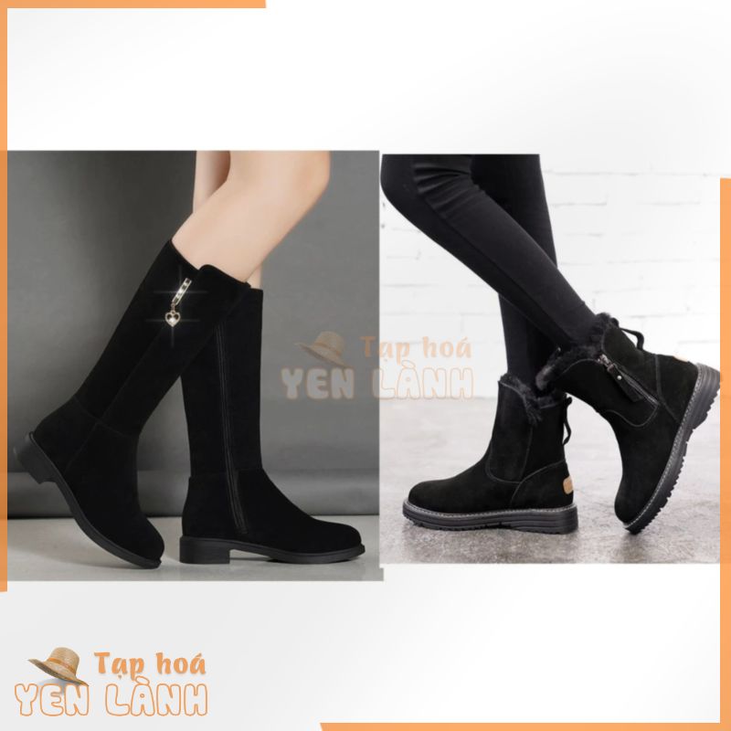 [CÁ TÍNH] Giày boot ống nữ da lộn cổ lửng dây kéo bốt ống cổ trung sành điệu boot cổ lông boots lót lông S151