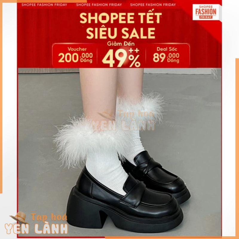 Giày nữ LOAFER CAO GÓT 7CM đế cao da mềm  Dày Tăng Chiều Cao, giày búp bê lolita Mũi Tròn Thời Trang