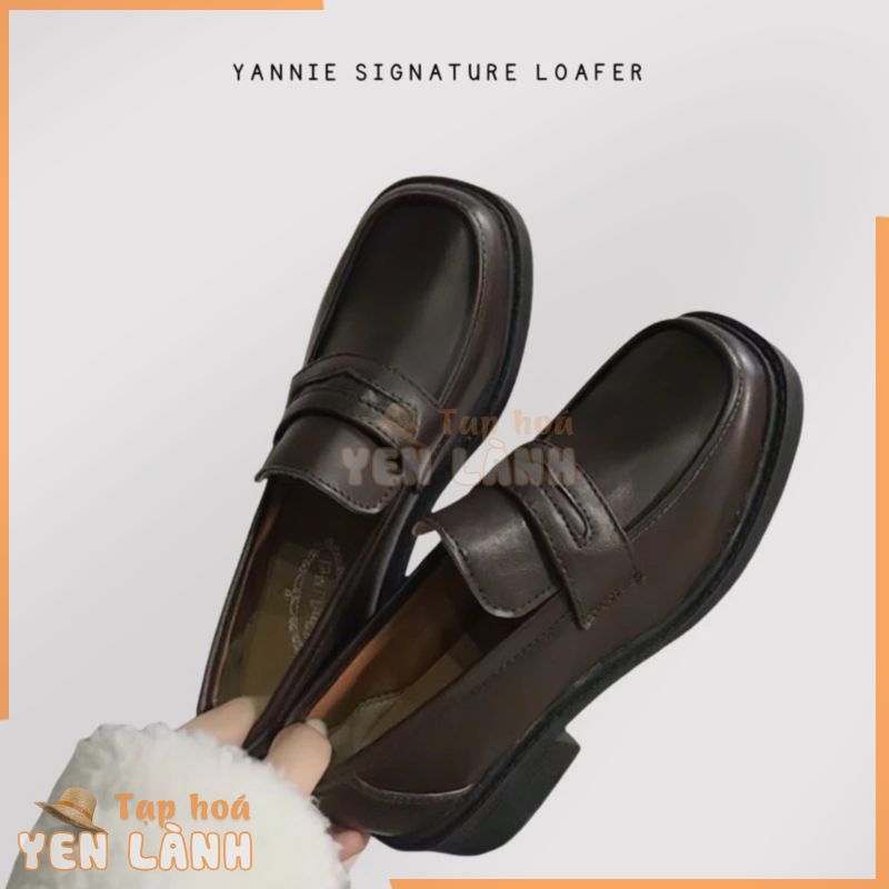 (Sẵn nâu 35,36, đen 36) Giày loafer nữ oxford lolita ulzzang búp bê mũi vuông đế cao da PU trơn đồng phục JK Yannie