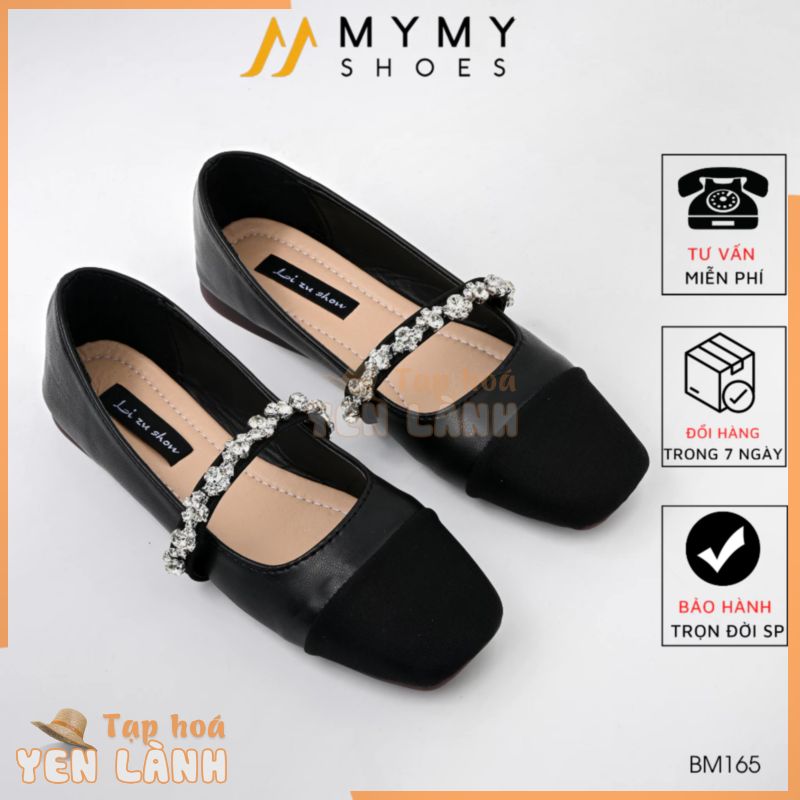 Giày bệt nữ giày búp bê quai ngang màu đen đính đá MyMyShoes – giày bệt nữ BM165