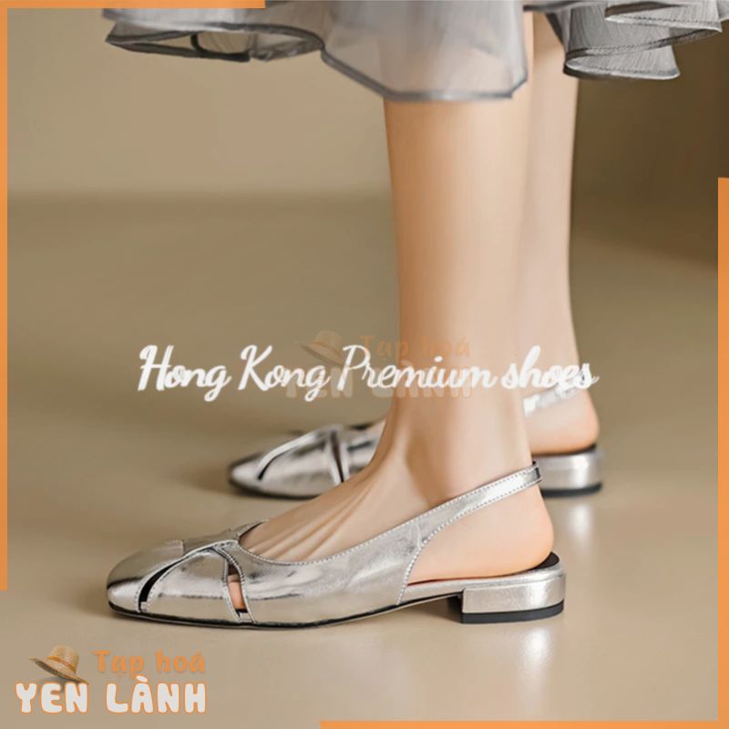 Hong Kong Premium shoes❥(^_-)  Giày Búp Bê Da Mềm Đế Bằng Mũi Vuông Màu Vàng / Bạc Thời Trang Mùa Hè