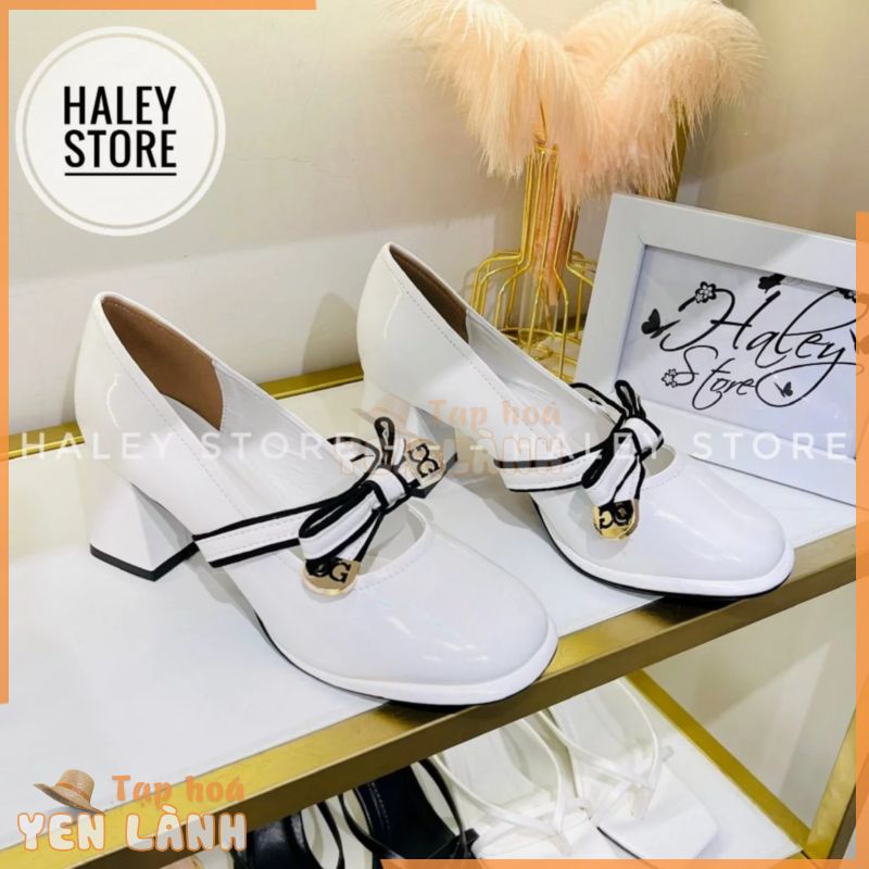 Giày búp bê marry DG HALEY STORE gót vuông 7cm quai ngang đính nơ tiểu thư công chúa cổ điển vintage lolita êm chân