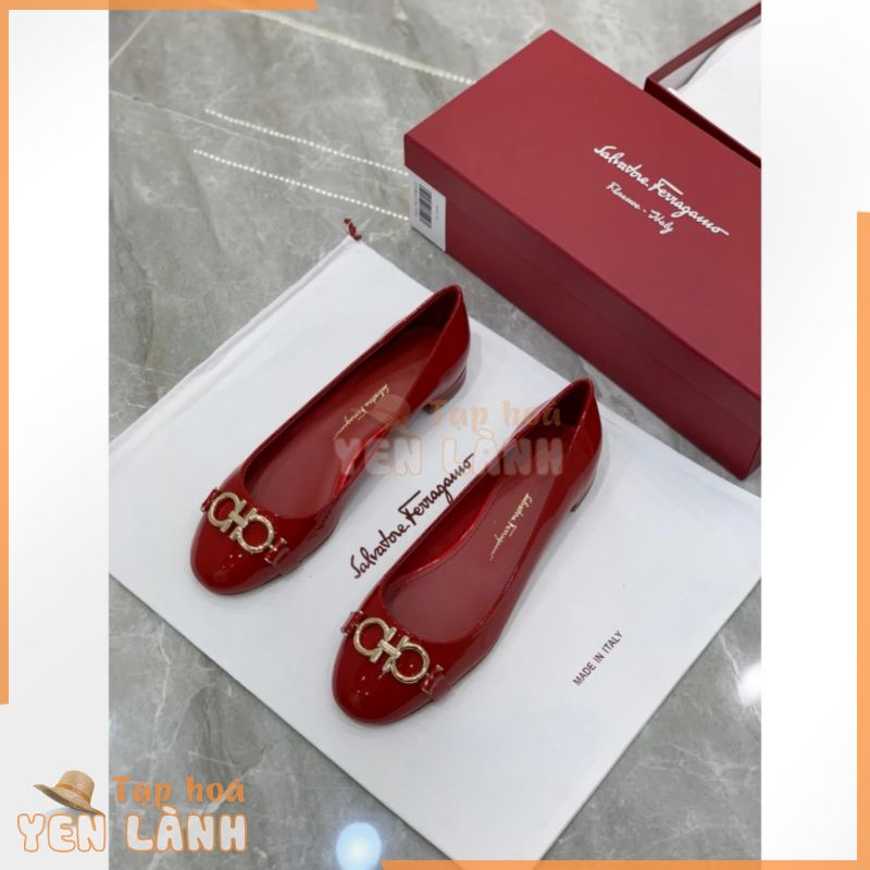 Giày búp bê nữ da thật Salvatore Ferragamo mũi tròn cao cấp, đế 1cm thanh lịch