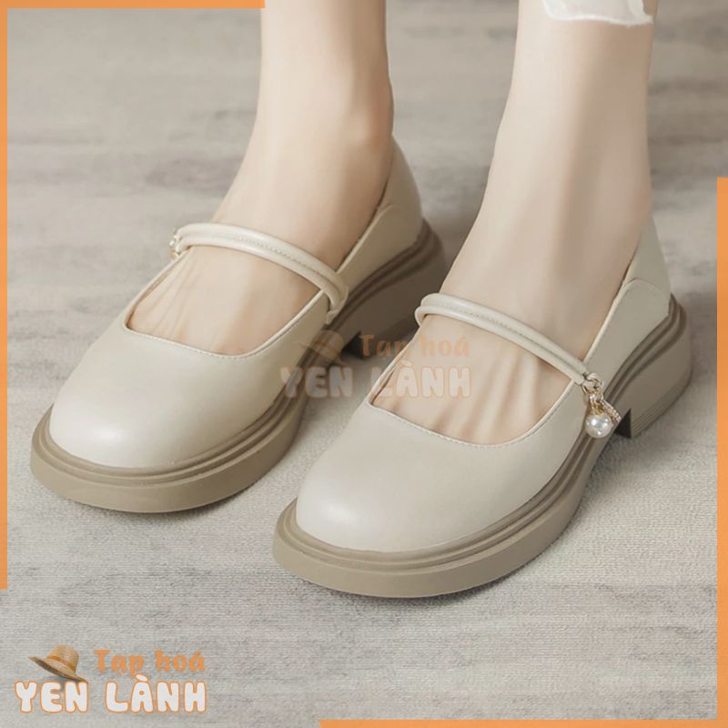 Giày Búp Bê Da Mềm Đế Dày Mũi Tròn Đính Ngọc Trai Giả Kiểu Pháp Thời Trang Cho Bạn Gái Size 34-40