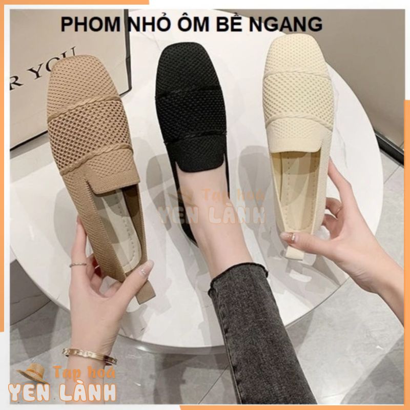 [SIÊU NHẸ_PHOM NHỎ] Giày slip on nữ, búp bê da lộn vải len êm chân dễ thương PHOM RẤT NHỎ S091