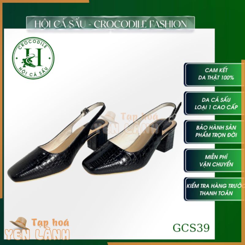 Giày sandal nữ da cá sấu cao cấp màu đen GCS39 – HỘI CÁ SẤU CROCODILE – hộp sang trọng -Bảo hành 5 năm